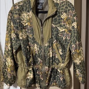 100% Silk Floral Utility Jacket - Green and Brown